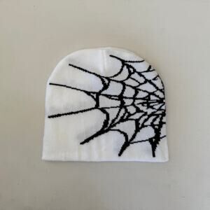 y2k 2000s white & black grunge gothic spiderweb beanie